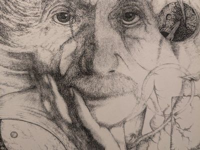 Albert Einstein Drawing Signed Print Framed
