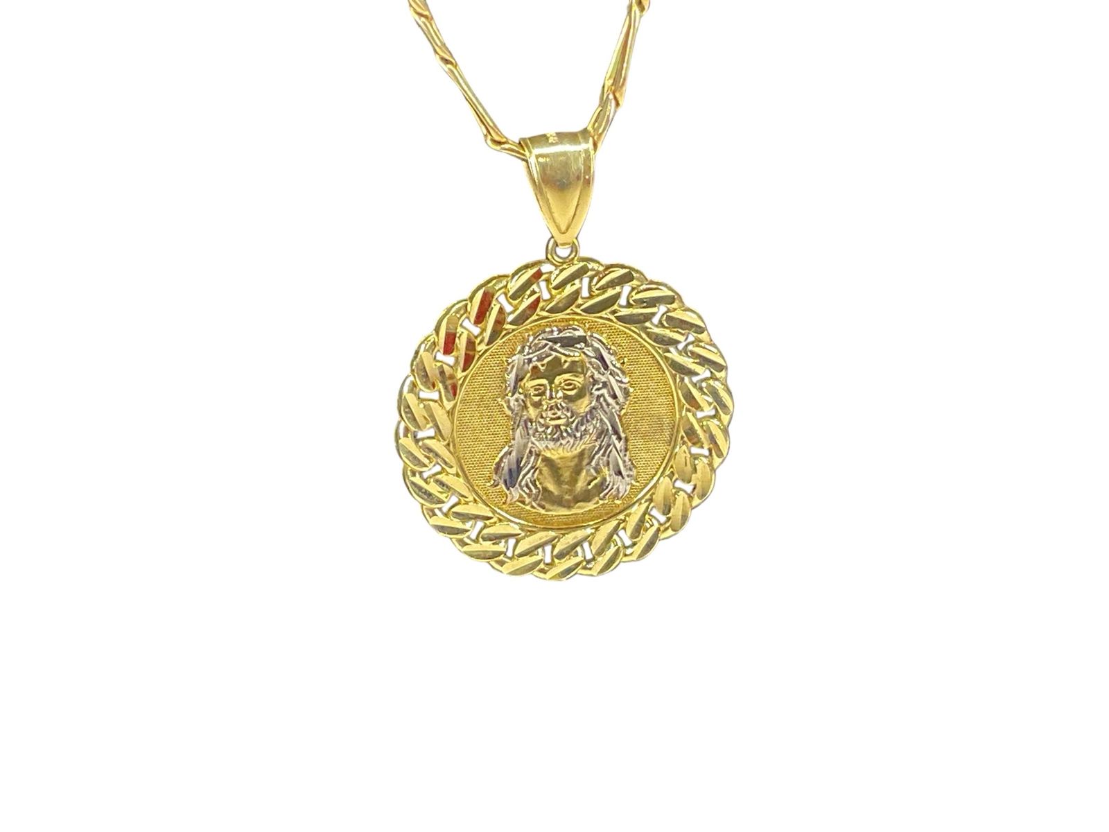 10K Yellow Gold 24” 5mm Figaro Religious Pendant Necklace E75013884