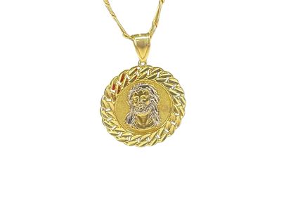 10K Yellow Gold 24” 5mm Figaro Religious Pendant Necklace E75013884