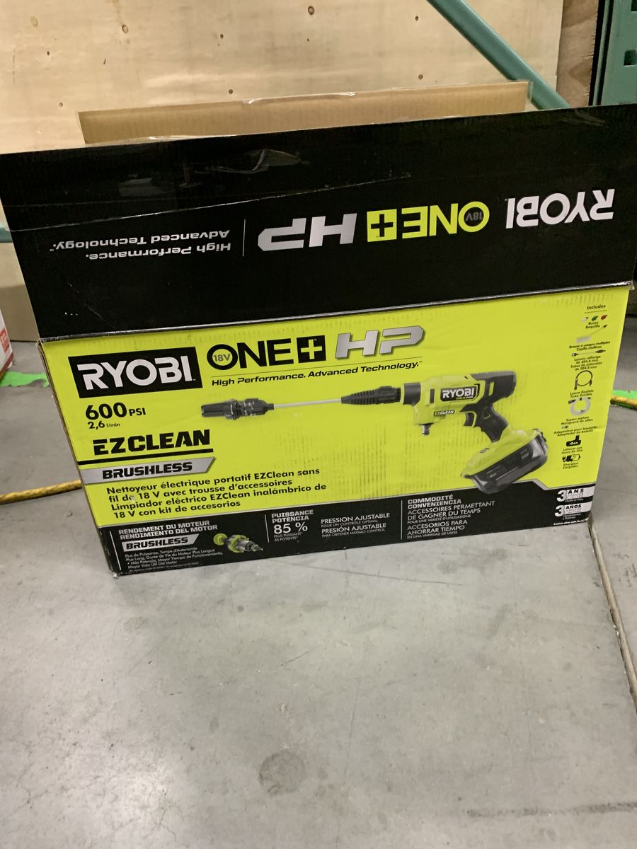 RYOBI ONE+ HP 18-Volt Brushless EZClean 600 PSI 0.7 GPM Cordless Electric Power Cleaner w/ 4.0Ah Battery, Charger, Accessories