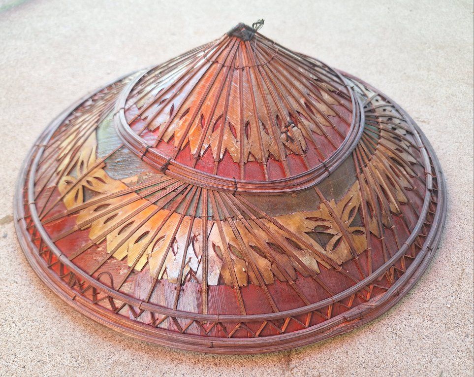 Rare Vintage Asian Bamboo Paddy Hat 16"