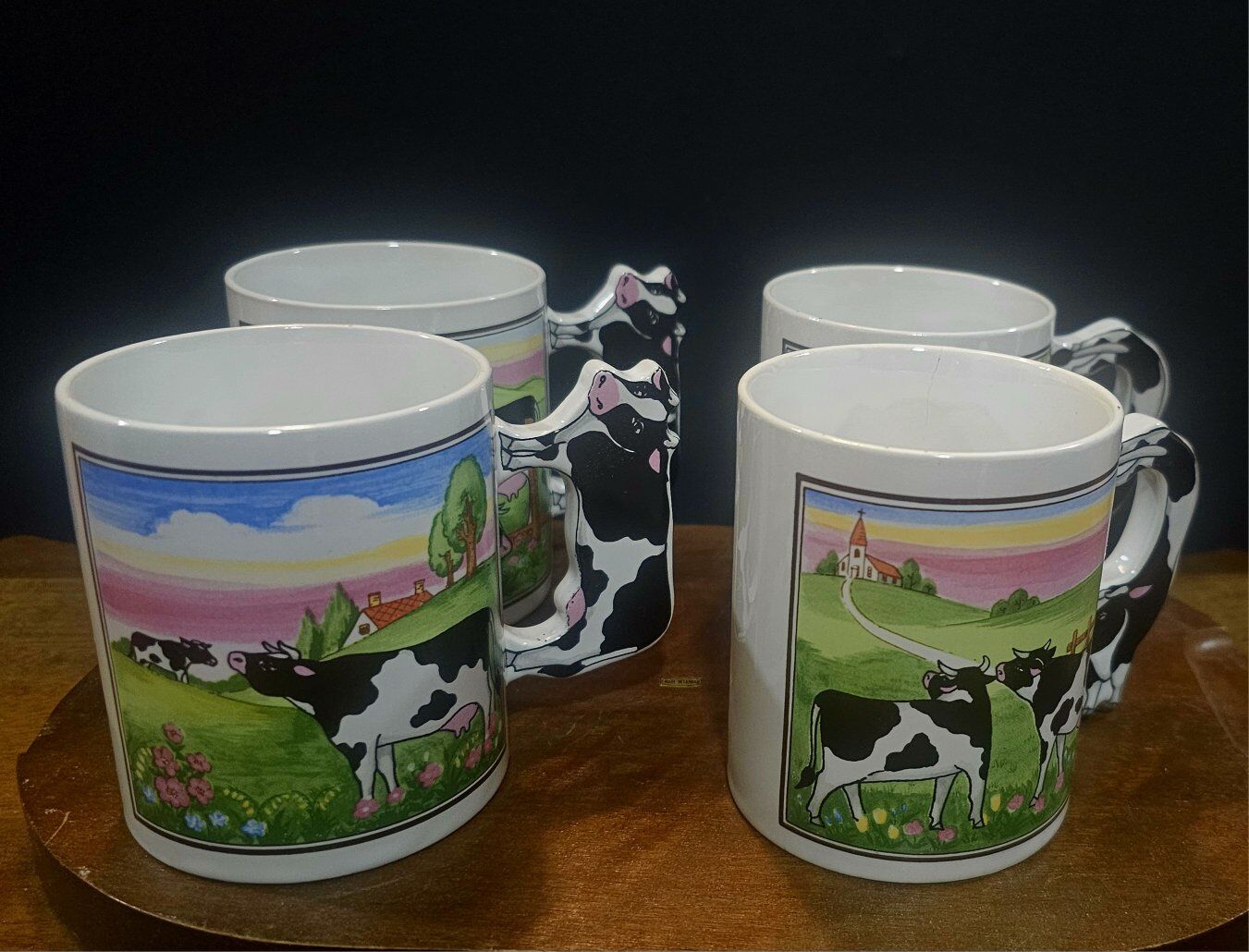 NEW/OLD NEVER USED Set of 4 Country Cow Coffee Mug
