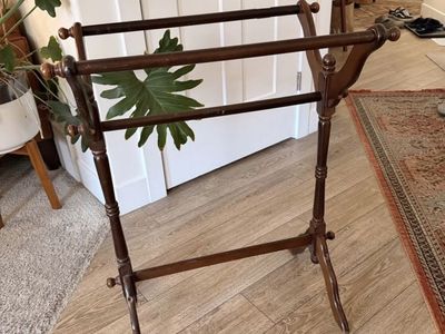Vintage Wooden Quilt Rack / Blanket Stand - Dark Wood Finish