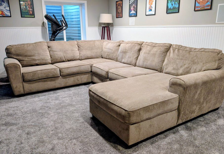 GOOD CONDITION Beige Sectional Sofa with Chaise Lounge - Removable Cushions