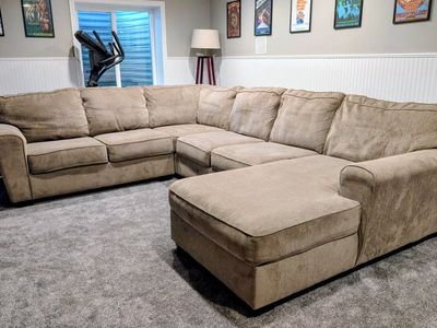 GOOD CONDITION Beige Sectional Sofa with Chaise Lounge - Removable Cushions