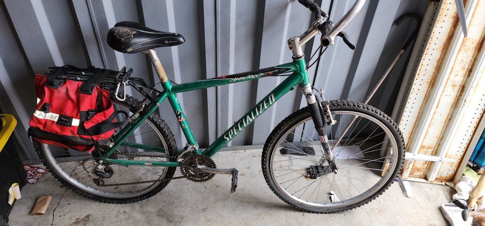 Specialized Hardrock Mountain Bike - Green, Full Suspension, with Rear Rack & Bag