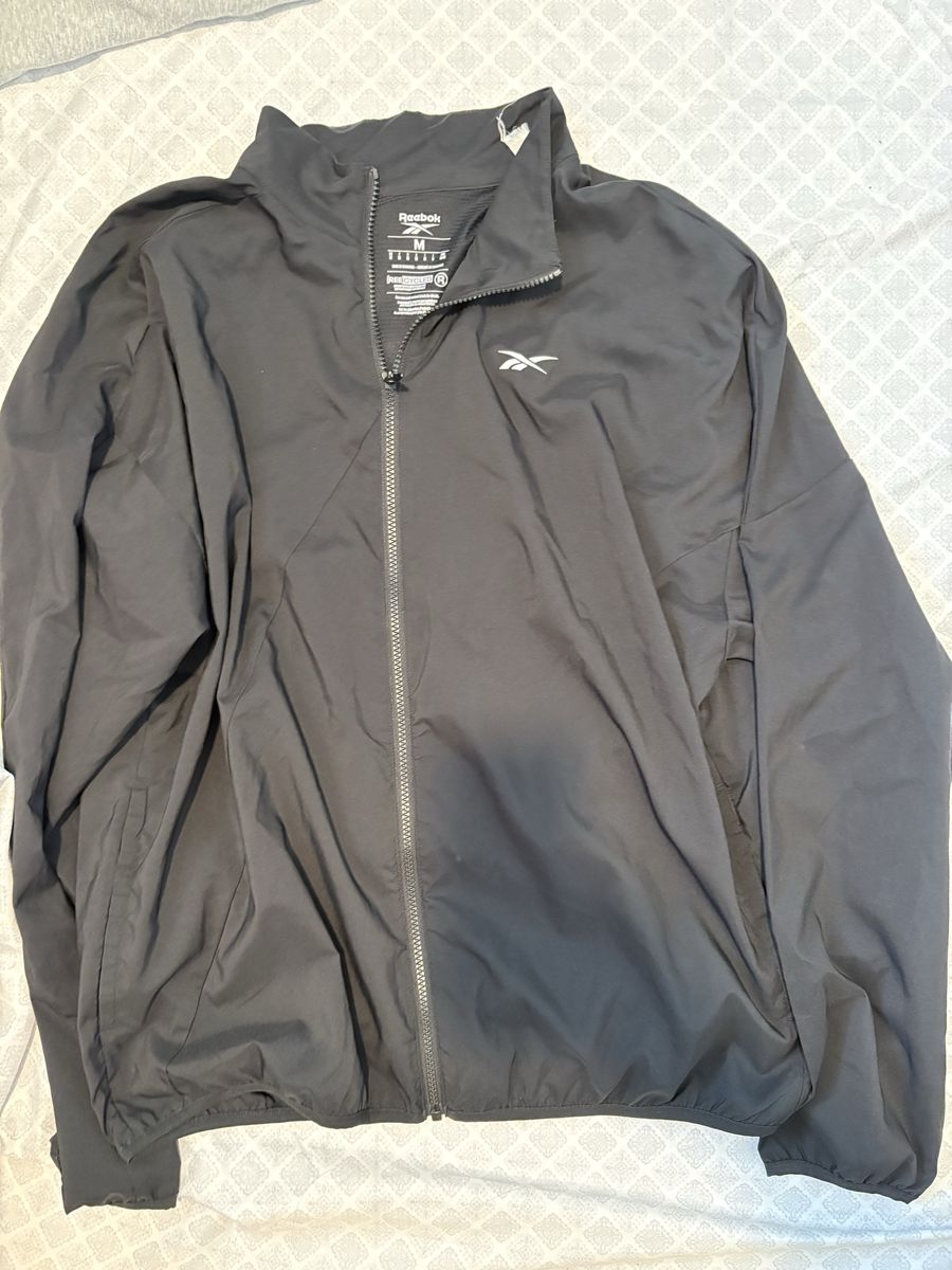 Reebok Men's Black Full-Zip Windbreaker Jacket, Size M, Recycled Material