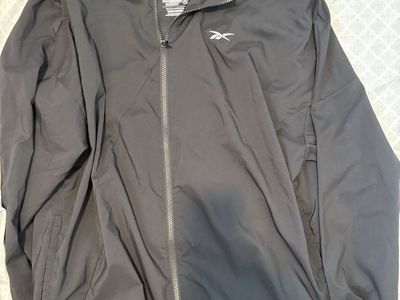 Reebok Men's Black Full-Zip Windbreaker Jacket, Size M, Recycled Material