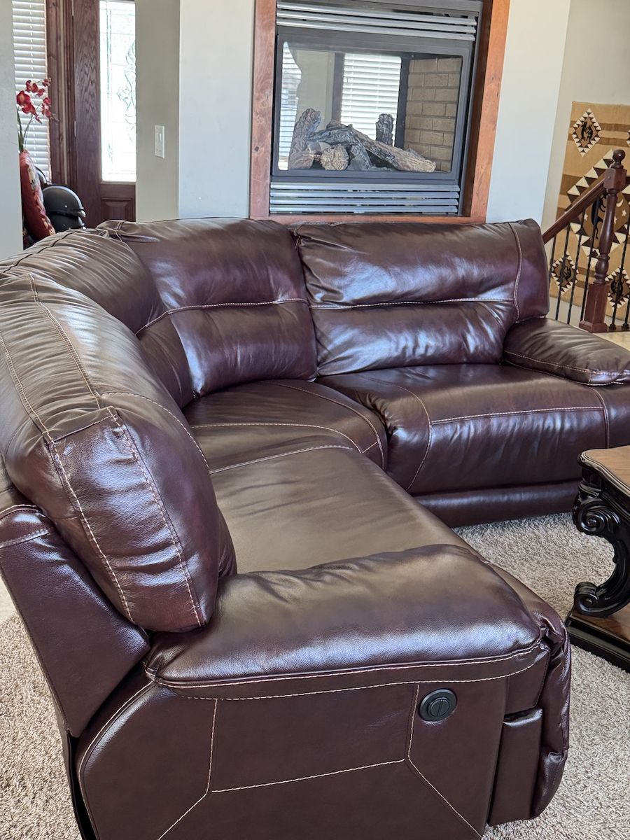 Dark Brown Leather Power Reclining Sectional Sofa 6 pieces