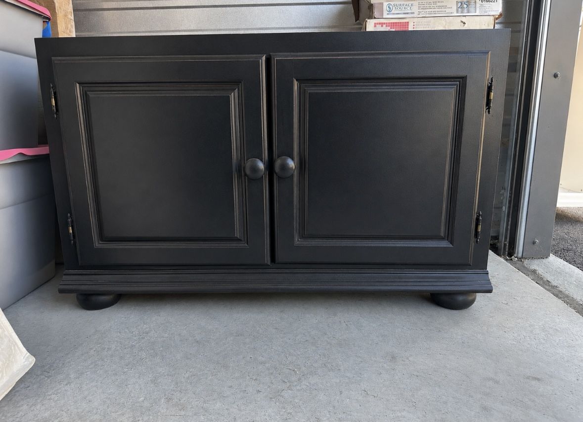 Black Wood Cabinet with Two Doors and Round Knobs - Storage Console