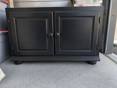 Black Wood Cabinet with Two Doors and Round Knobs - Storage Console