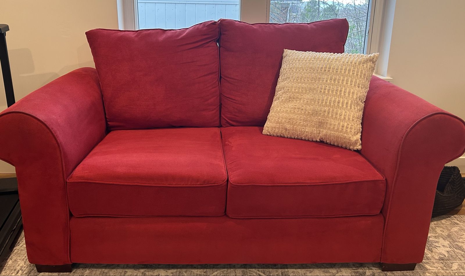 Red Suede Corduroy Loveseat