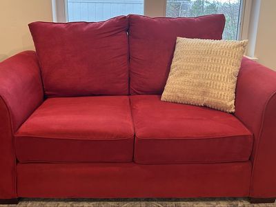 Red Suede Corduroy Loveseat