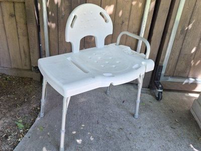 Adjustable Transfer Bench Shower Chair with Back, White, Bath Safety Seat