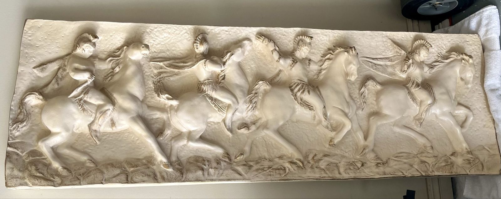 Vintage Neoclassical Bas-Relief Wall Plaque Art Frieze Reproduction Macedonian Horsemen 60 inches