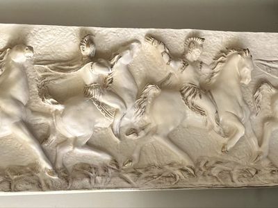 Vintage Neoclassical Bas-Relief Wall Plaque Art Frieze Reproduction Macedonian Horsemen 60 inches