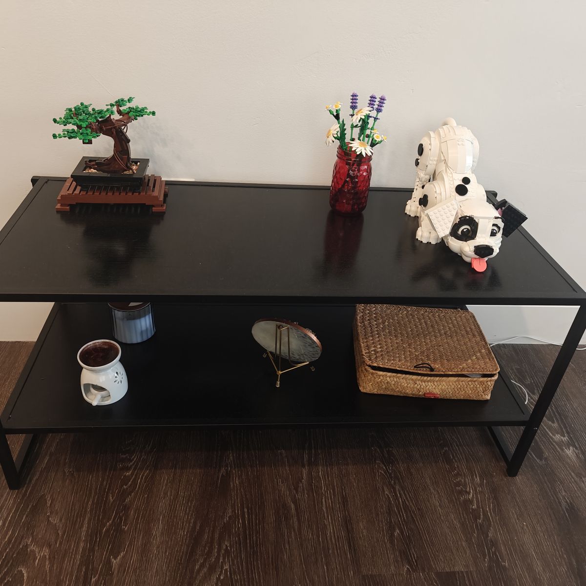 Modern Black 2-Tier Coffee Table, Industrial Metal Frame, Living Room Furniture