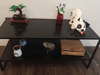 Modern Black 2-Tier Coffee Table, Industrial Metal Frame, Living Room Furniture