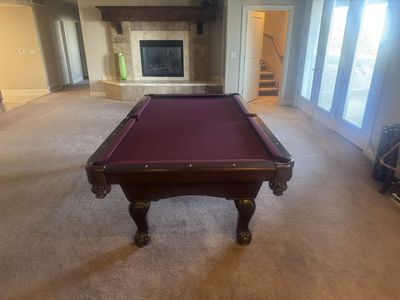 Slate pool table plus accessories plus Tiffany stain glass light