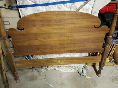 Vintage Solid Wood Full Size Headboard & Footboard, Carved Post Details