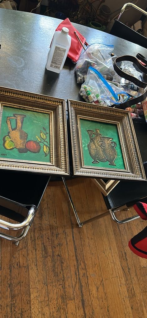 2 Vintage MCM Oil On Board Still Life Painting