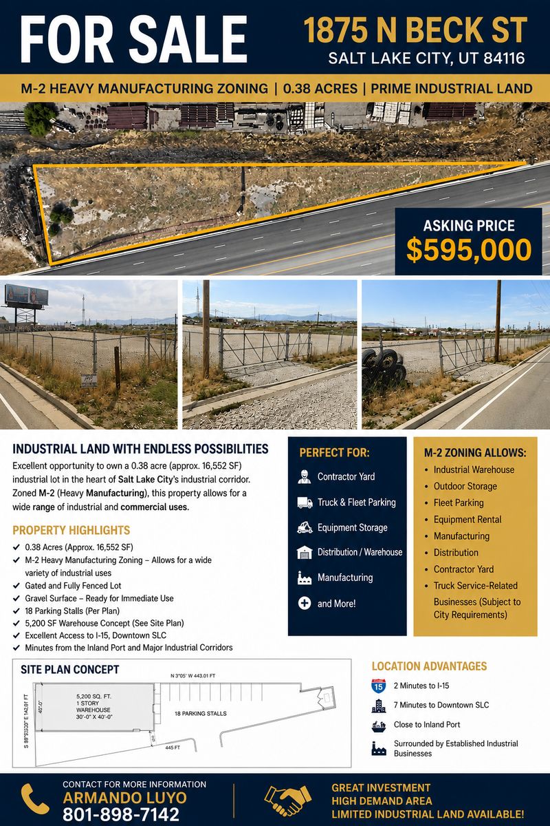 0.38 Acre M-2 Heavy Industrial Land - 1875 N Beck St, Salt Lake City