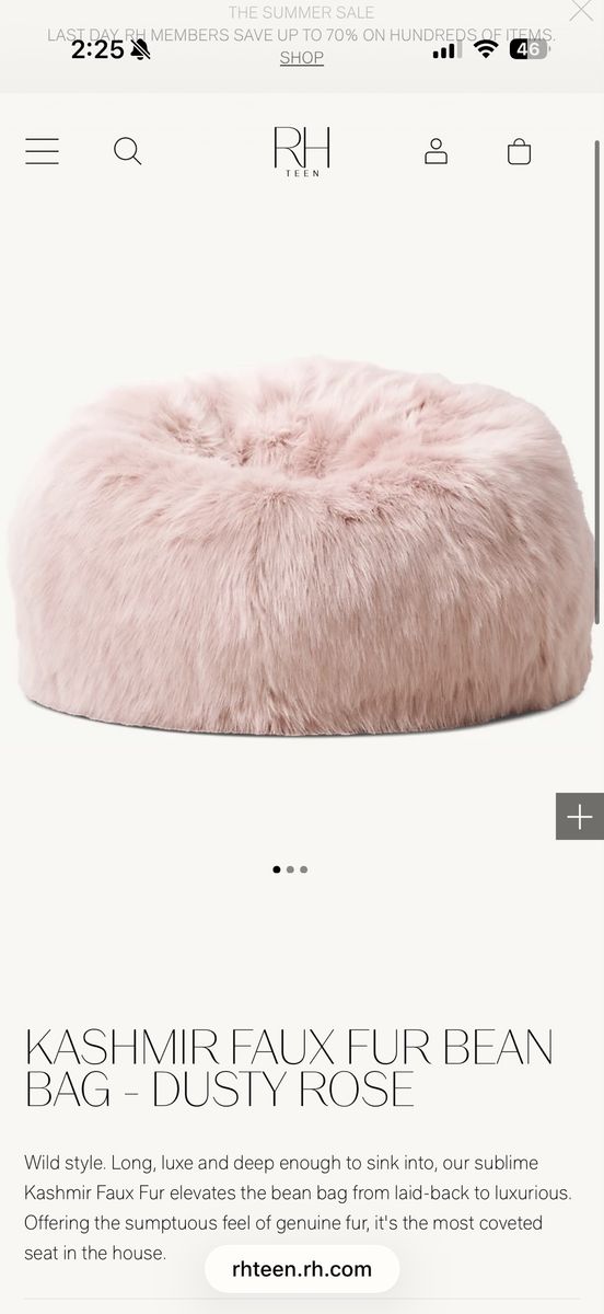RH Teen Kashmir Faux Fur Bean Bag Chair in Dusty Rose