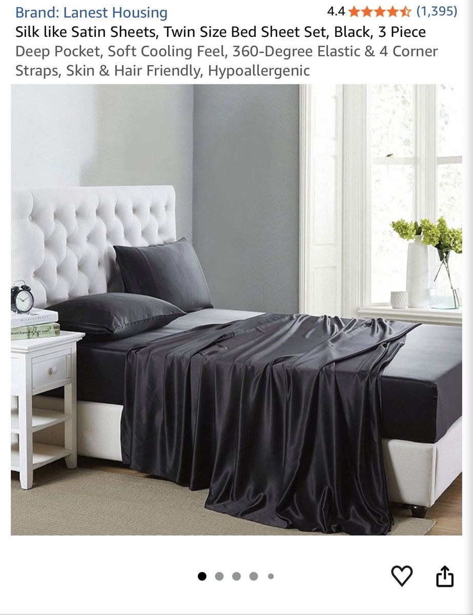 Lanest Housing Twin Black Satin Sheet Set
