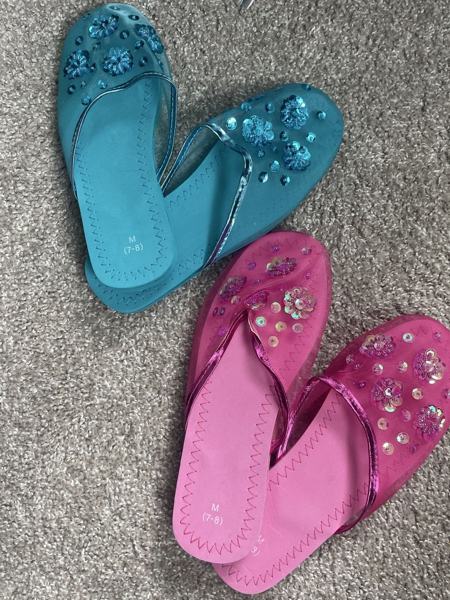 Pink and blue slippers.