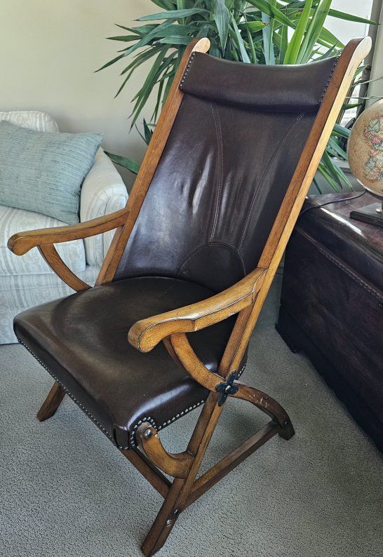 Vintage Style Brown Leather and Wood  Chair - Accent Furniture
44"Tx28"Dx24"W