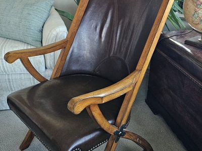 Vintage Style Brown Leather and Wood Chair - Accent Furniture
44"Tx28"Dx24"W