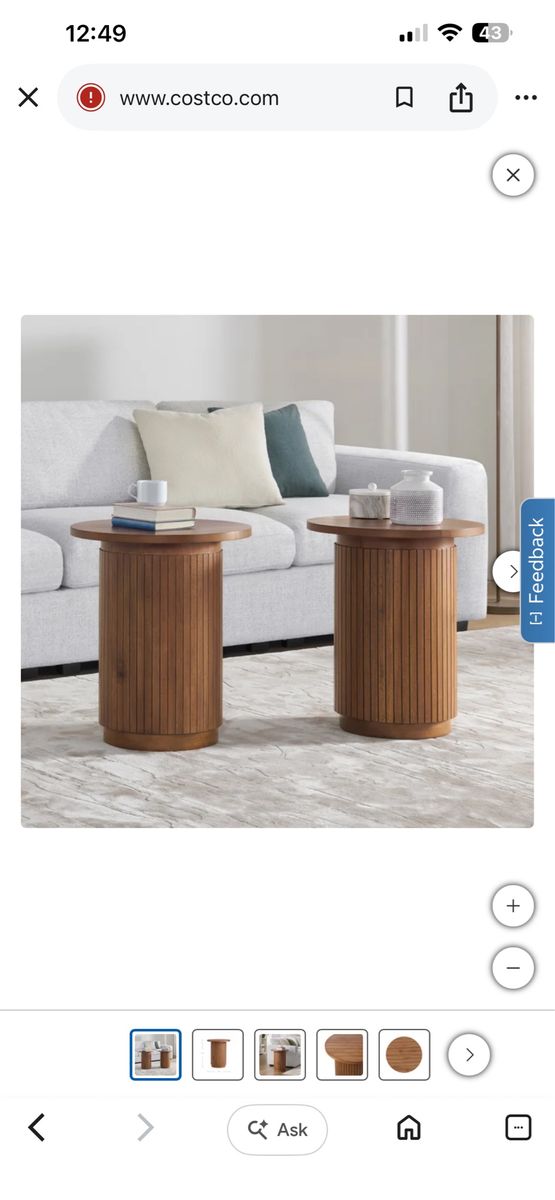 Modern Round Wooden Fluted Side Tables - Set of 2