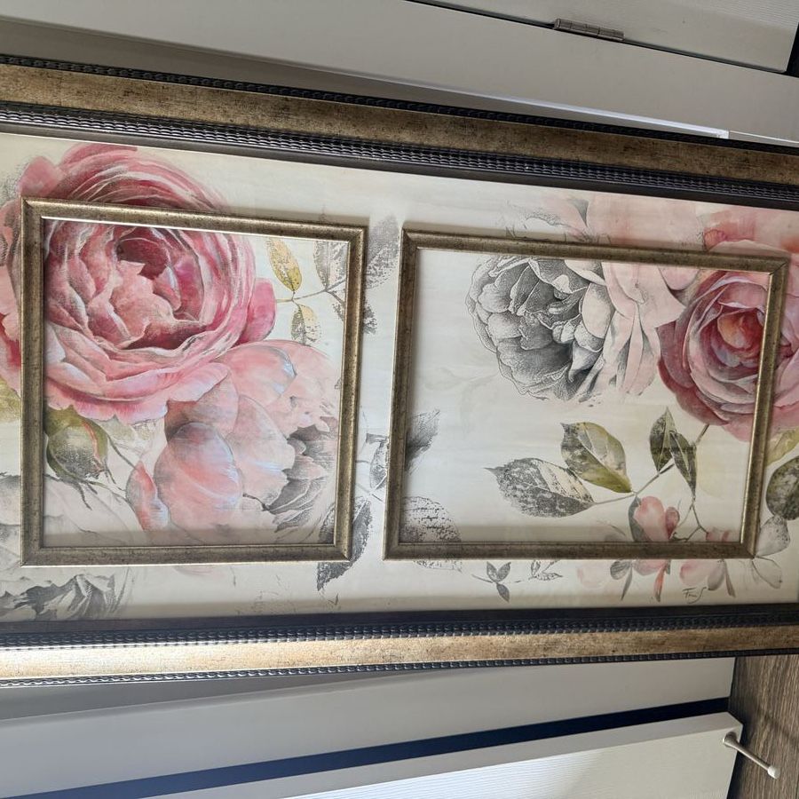 Framed Floral Wall Art – 44x25 – Hang Vertical or