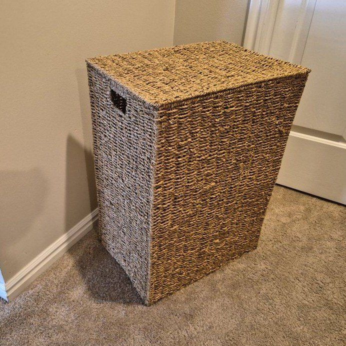 Wicker Rattan Laundry Hamper Basket with Lid - Rectangular Storage Bin