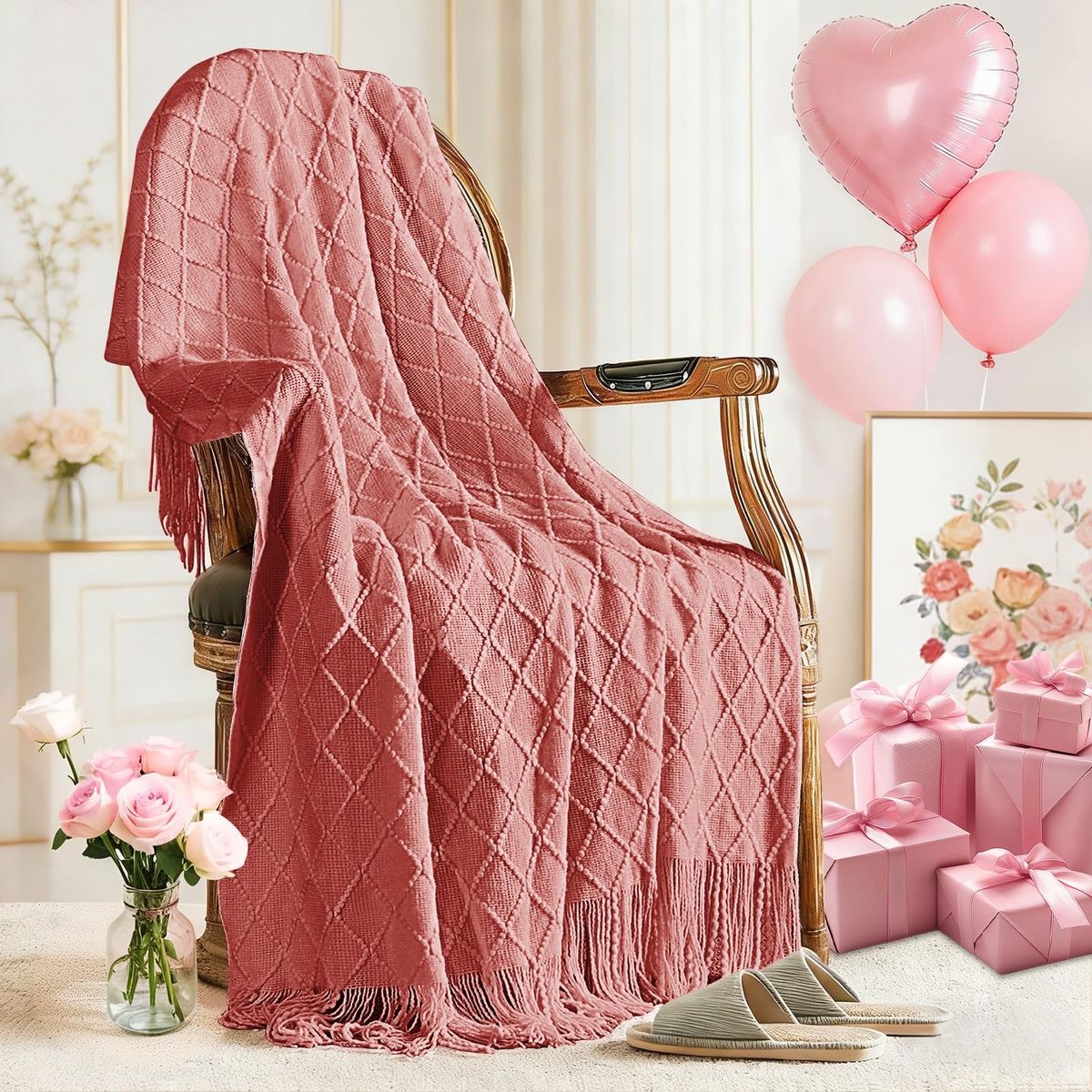 Throw Blanket for Couch Bed, Mothers Day/Mom Birthday Gifts for Mom from Daughter Son, Soft Lightweight with Tassels, Farmhouse