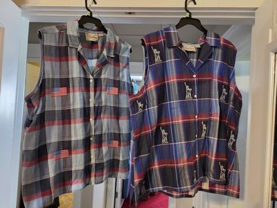 Women's 3xl. American Flag & Statue of Liberty Plaid Cotton Sleeveless Blouses (2-Pack) - Patriotic & Stylish.