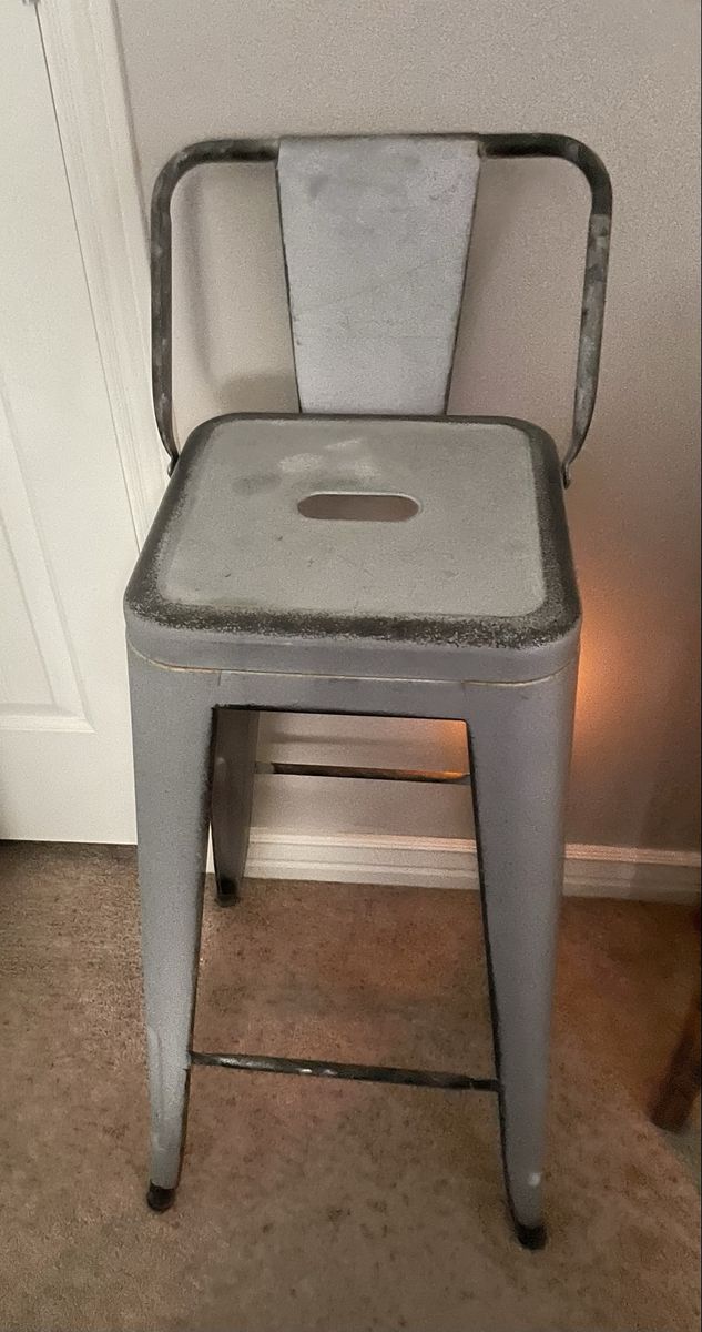 Industrial Style Grey Metal Bar Stool with Backrest - Used Condition