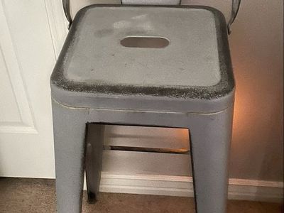Industrial Style Grey Metal Bar Stool with Backrest - Used Condition
