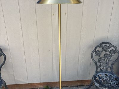 63" tall brushed brass & marble base floor Lamp with brass shade