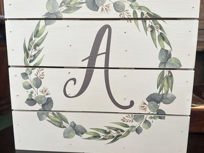 Decorative Wooden Wall Sign Initial A with Eucalyptus Wreath