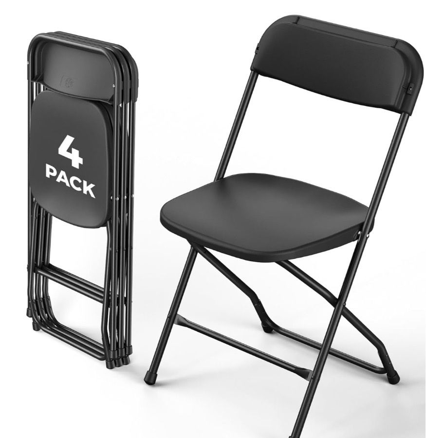 NEW Folding Chairs 4 Pack, Outdoor Plastic Sturdy Metal Folding Chairs For Outside Indoor,