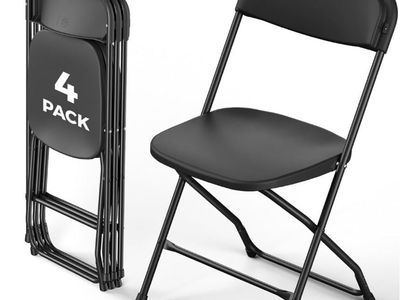 NEW Folding Chairs 4 Pack, Outdoor Plastic Sturdy Metal Folding Chairs For Outside Indoor,
