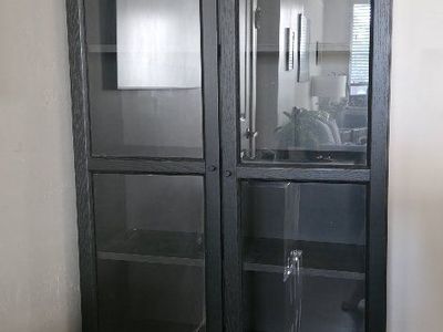 Black Tall Glass Door Display Cabinet Bookshelf