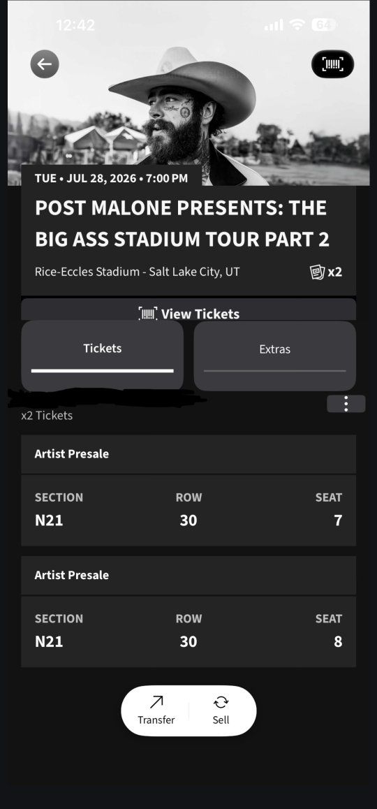 2 Post Malone Tickets - The Big Ass Stadium Tour Part 2 | Rice-Eccles Stadium N21, Row 30