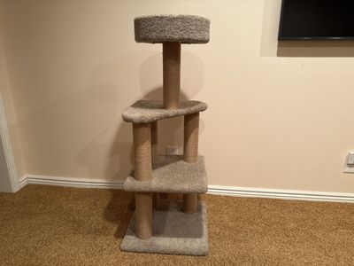 Multi-Level Cat Tree Tower with Scratching Posts & Top Perch - Beige Carpeted Cat Condo