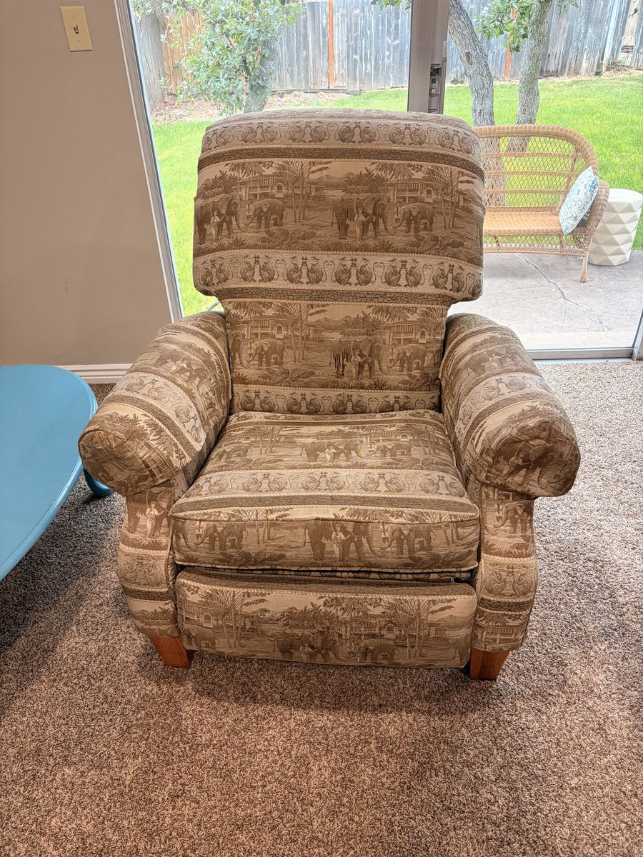 Vintage Beige Animal Print Recliner Armchair with Footrest