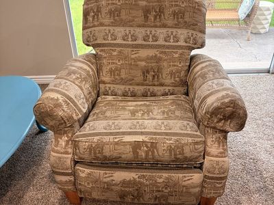 Vintage Beige Animal Print Recliner Armchair with Footrest