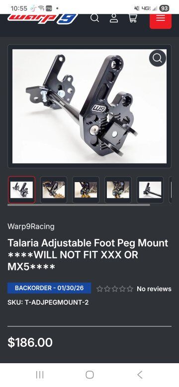 Warp 9 adjustable foot peg mount for talaria Sting
