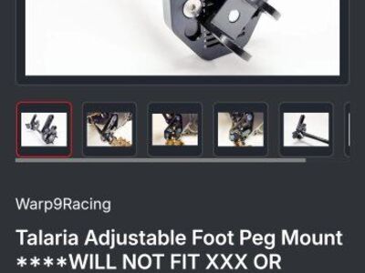 Warp 9 adjustable foot peg mount for talaria Sting