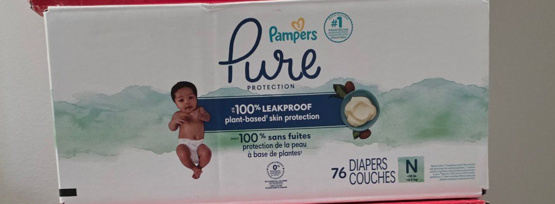 Pampers Pure Protection Newborn Diapers, 76 Count - 100% Leakproof, Plant-Based Skin Protection